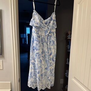 White House Black Market Blue and White Midi Dress